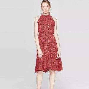 Who What Wear - Women's Halter Neck A-Line Dress - Red Leopard Pattern - Small